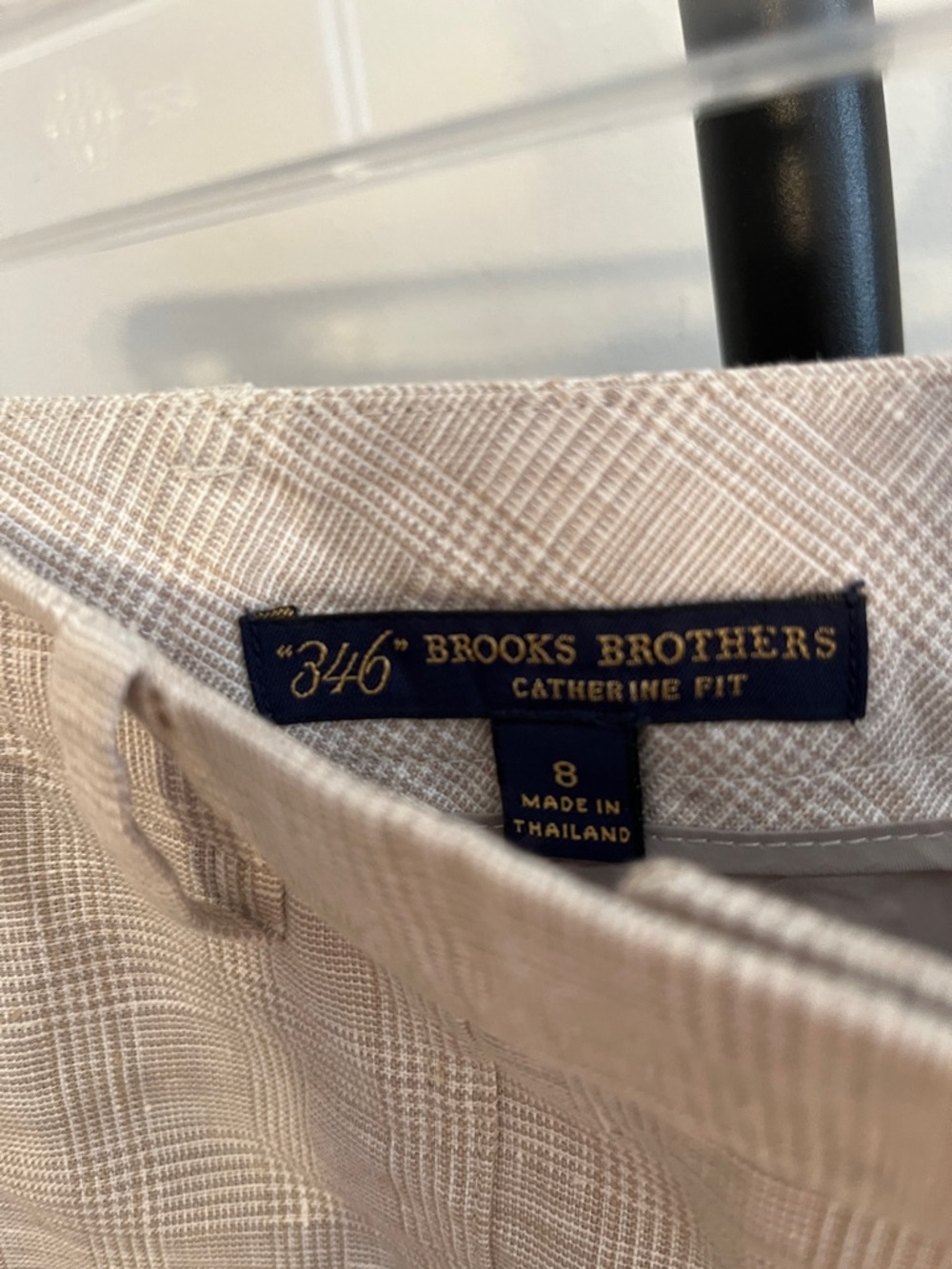 brooks brothers Catherine pant plaid high waist 100% linen tan white lined sz 8 - Picture 5 of 6